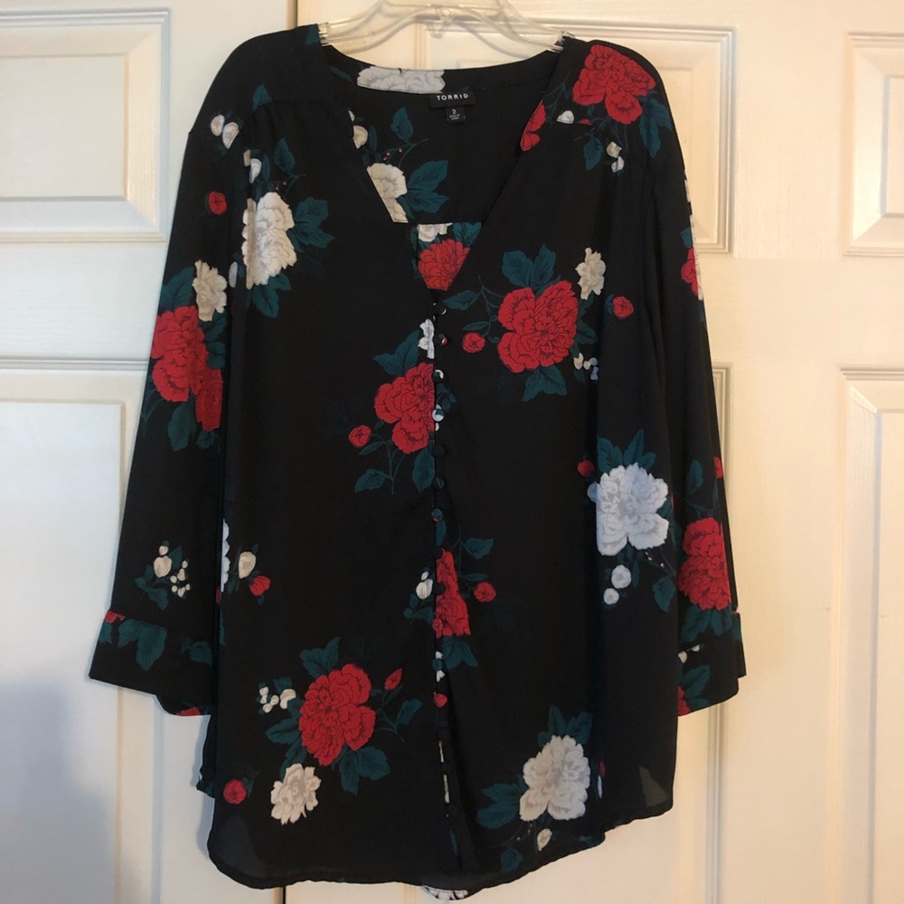 Tortoise black floral blouse